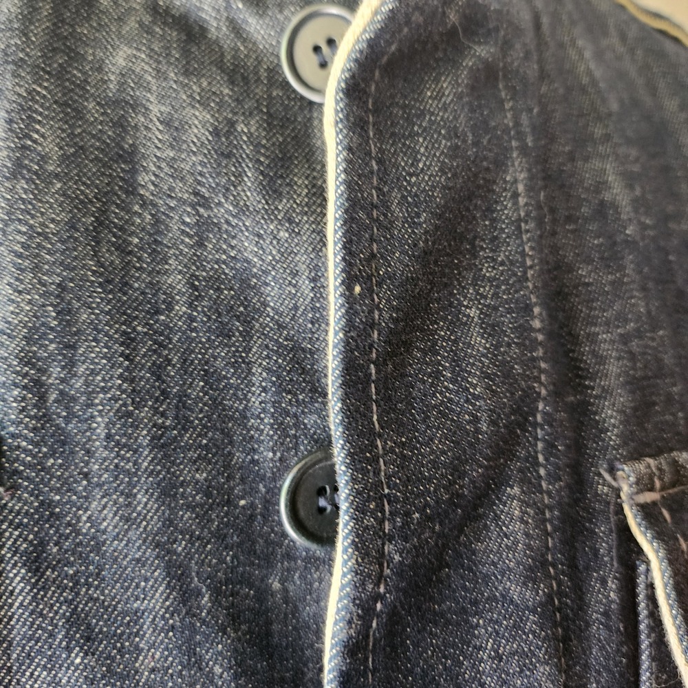 Mens Dark Wash Denim Military Field Jacket Stand Collar Epaulettes Navy Blue - Picture 4 of 14